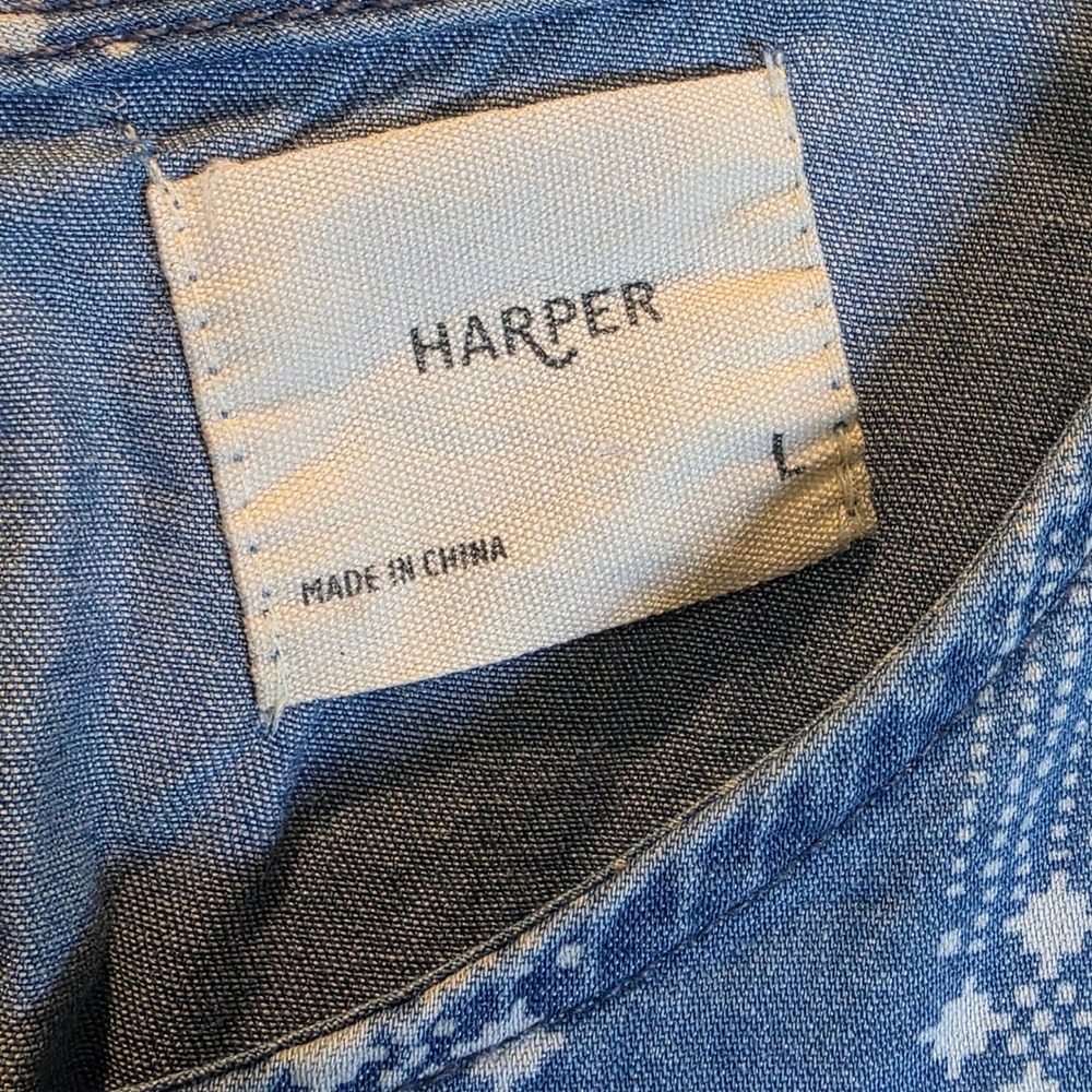 Francescas Harper Chambray‎ Pullover 3/4 Sleeve Blouse Sz Large Blue - Picture 5 of 9